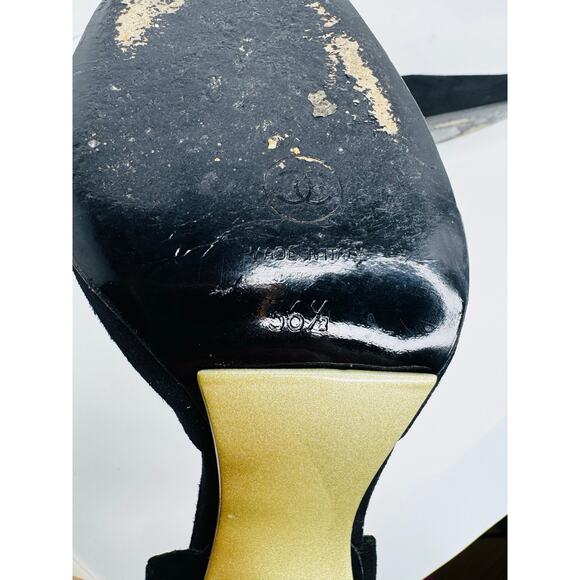 Chanel Couture 2002 Black Suede T-Strap Heels size EU 36.5 Vintage Runway Pumps - Picture 6 of 9